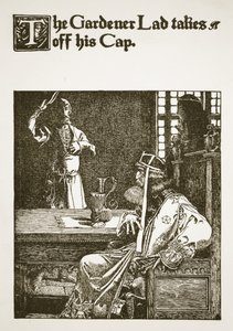 ガーデナーラッドがキャップを脱いだイラスト、「アーサー王と騎士の物語」、1903年 作： Howard Pyle